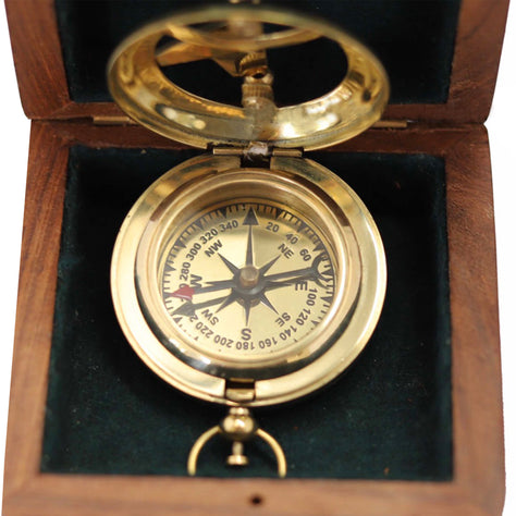 45mm Pocket Sundial Compass in Wooden Box